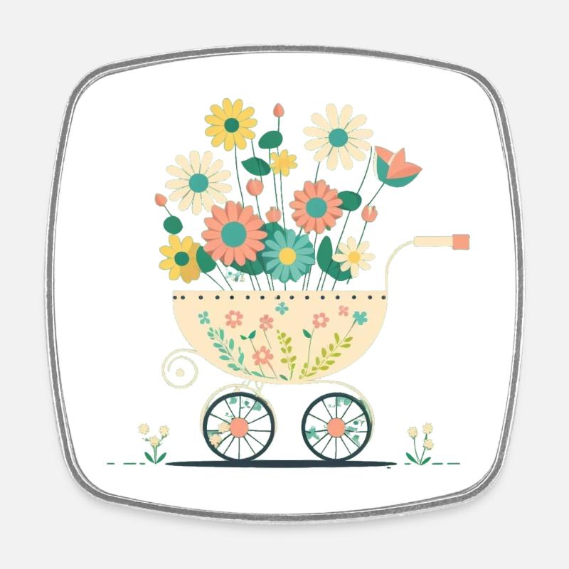 Poussette fleurie 2 - Magnet carré - blanc