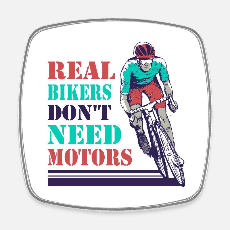 Real bikers don't need motors, Anti E-Bike - Square fridge magnet - white