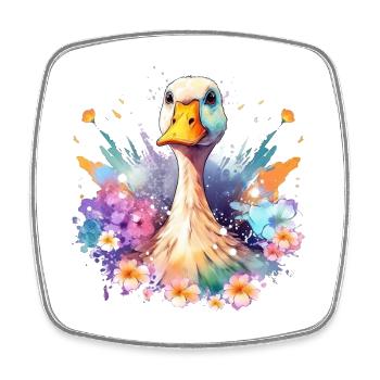 Blumige Gans - Viereckiger Kühlschrankmagnet - Weiß - Vorne