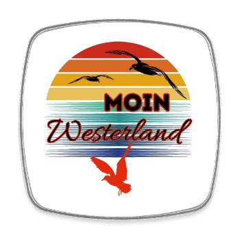 Moin Westerland with Seagull in Retro Style Westerland - Square fridge magnet - white - Front