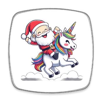Santa Claus rides a unicorn - Square fridge magnet - white - Front