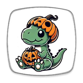 Süßer Halloween Dino T-Rex Cartoon Kürbis - Viereckiger Kühlschrankmagnet - Weiß - Vorne