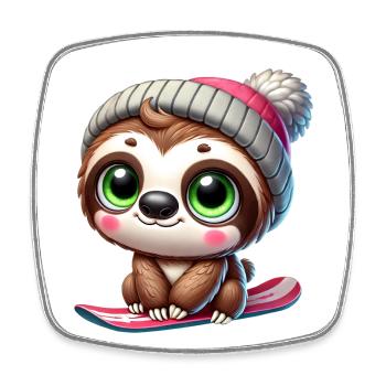 Süßes Faultier Snowboard Winter Cartoon - Viereckiger Kühlschrankmagnet - Weiß - Vorne