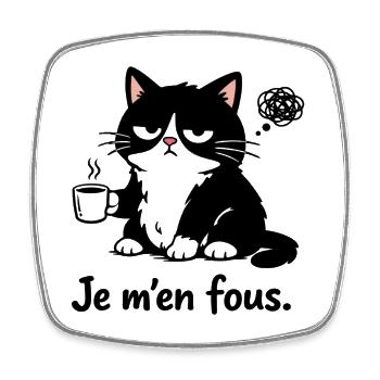 I Don't Care – Blasé Cat and Café Humour - Square fridge magnet - white - Front