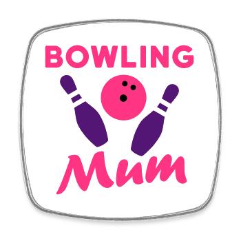 Bowling mum (Bowlingkugel, umkippende Bowlingpins) - Viereckiger Kühlschrankmagnet - Weiß - Vorne