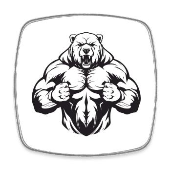 Bear Grizzly Gym Muscles Bodybuilding - Square fridge magnet - white - Front
