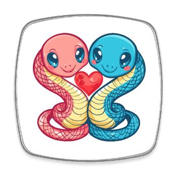 Serpent Cobra Couple Amour Couple Amoureux - Magnet carré - blanc - Devant