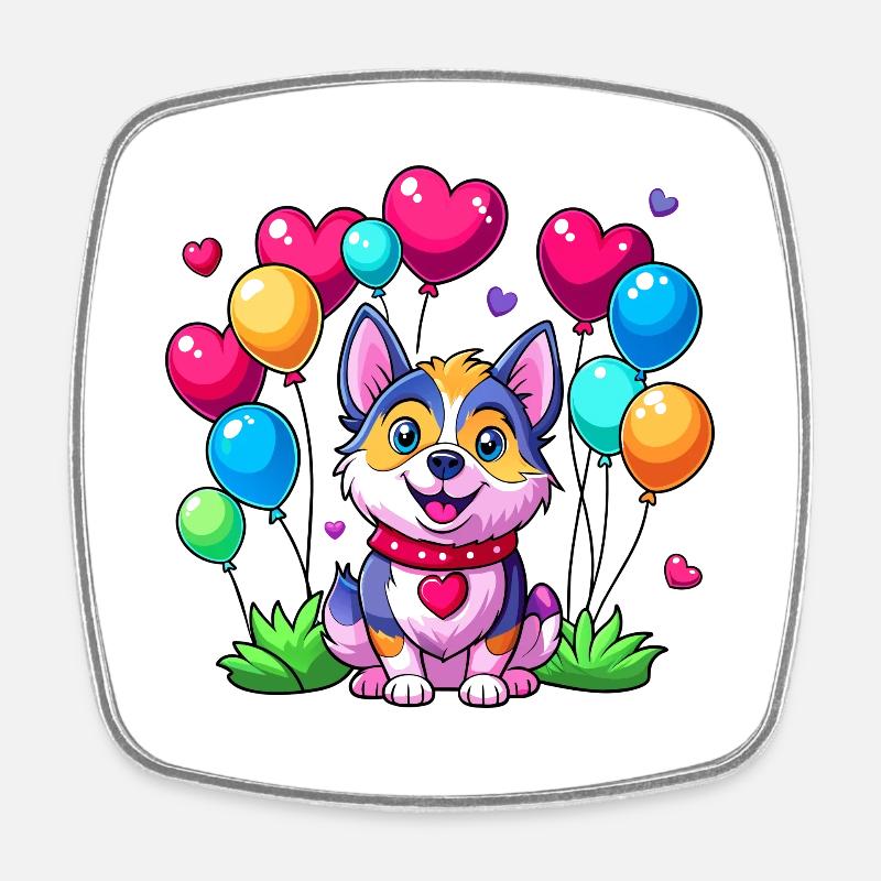 Dog with colorful balloons - Square fridge magnet - white