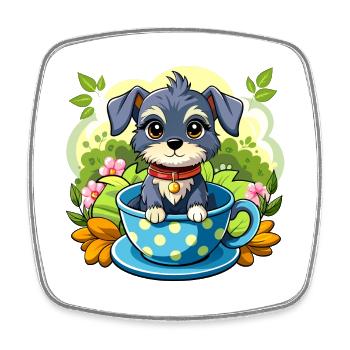 Hund in der Tasse - Viereckiger Kühlschrankmagnet - Weiß - Vorne
