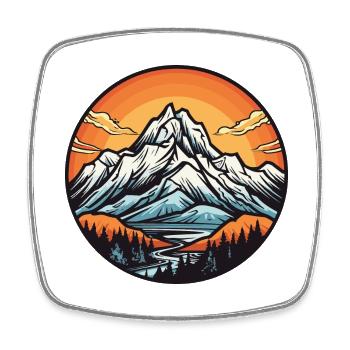 Mountains, Landscape, Circle - Square fridge magnet - white - Front