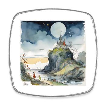 Vintage-Schloss-Traumlandschaft - Viereckiger Kühlschrankmagnet - Weiß - Vorne