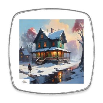 Quiet winter home - Square fridge magnet - white - Front