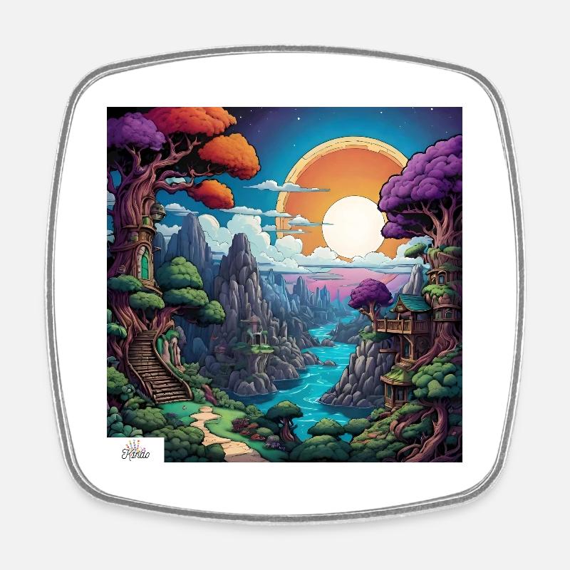 Comic world dreamscape - Square fridge magnet - white