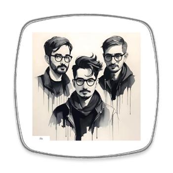 Portrait d’amis à l’encre - Magnet carré - blanc - Devant