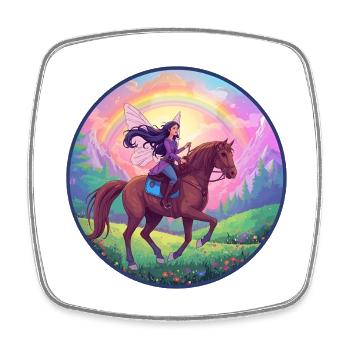 Fantasievolle Fee auf Pferd - Viereckiger Kühlschrankmagnet - Weiß - Vorne