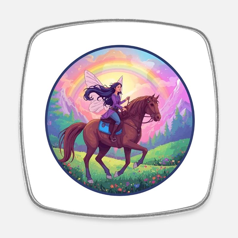 Fée imaginative sur cheval - Magnet carré - blanc