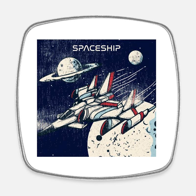 Spaceship distressed - Square fridge magnet - white
