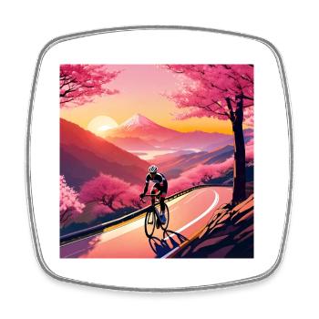 Saison des fleurs de cerisier - Randonnée à vélo - Magnet carré - blanc - Devant