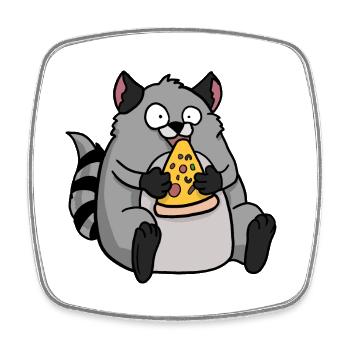 Fat Raccoon Eating Pizza Funny Comic Style - Square fridge magnet - white - Front