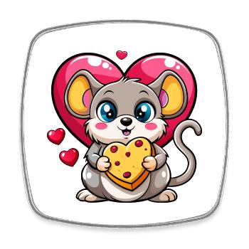 Cheese Loving Mouse - Square fridge magnet - white - Front