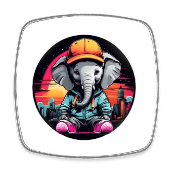 Mignon petit éléphant au look décontracté avec casquette - Magnet carré - blanc - Devant