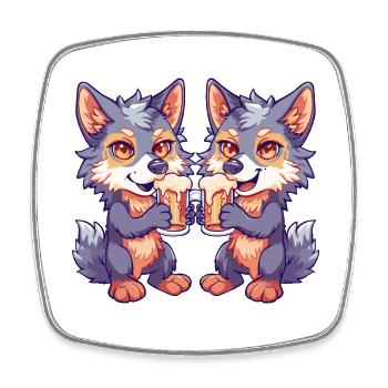 Wolf Comic Beer Funny Booze - Square fridge magnet - white - Front