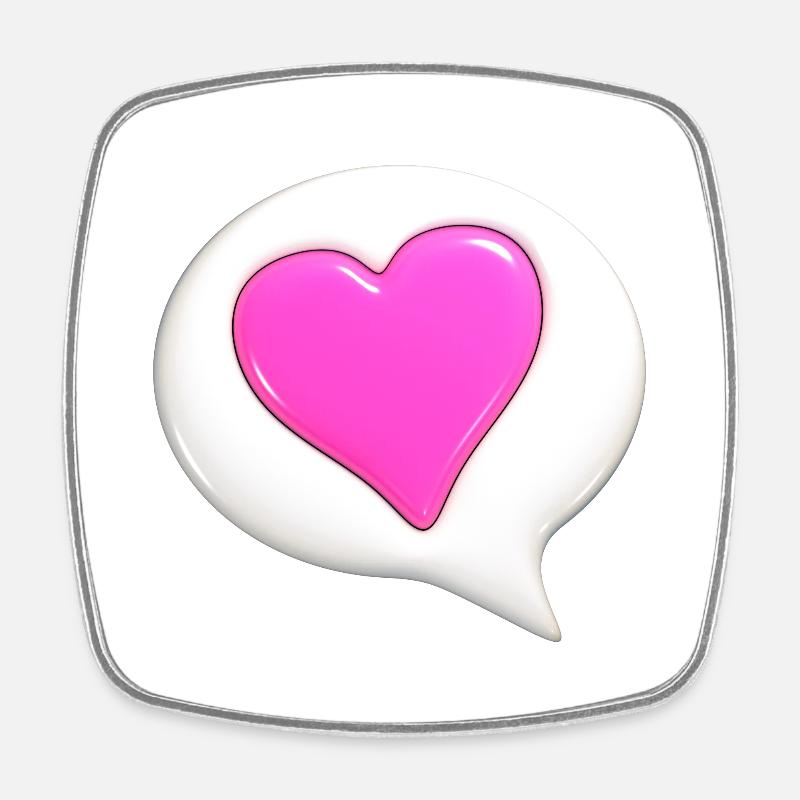 Pink colored heart in white speech bubble - Square fridge magnet - white