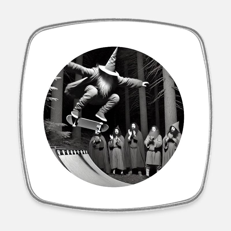 Crazy Wizard Skateboard - Square fridge magnet - white
