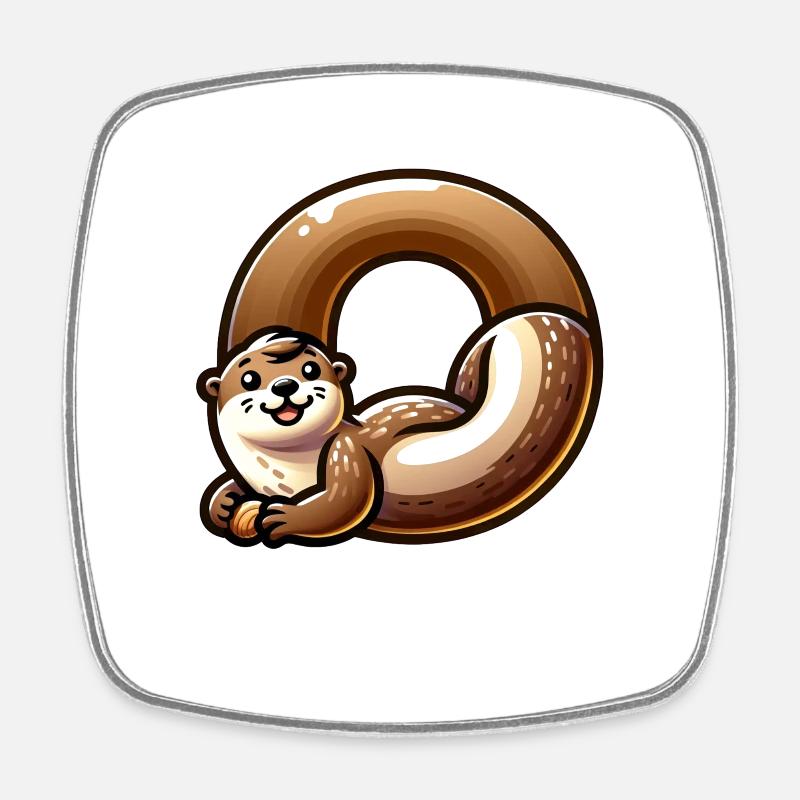 Cute otter design with the number "O" - Square fridge magnet - white