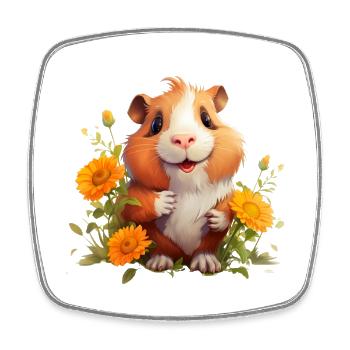 Meerschweinchen mit Blumen - Viereckiger Kühlschrankmagnet - Weiß - Vorne