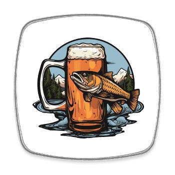 Fischen Bierglas Angeln Fischer Bier - Viereckiger Kühlschrankmagnet - Weiß - Vorne