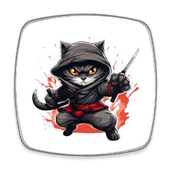Japanische Katze Samurai Style für Katzen Fans - Viereckiger Kühlschrankmagnet - Weiß - Vorne