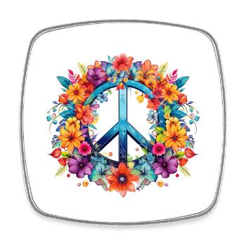Peace Sign Floral Hippie Flower Festival für - Viereckiger Kühlschrankmagnet - Weiß - Vorne