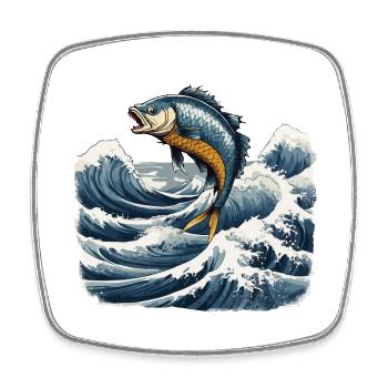 Ukiyo-e Angler Vintage Wellen Fisch Kunst Design - Viereckiger Kühlschrankmagnet - Weiß - Vorne