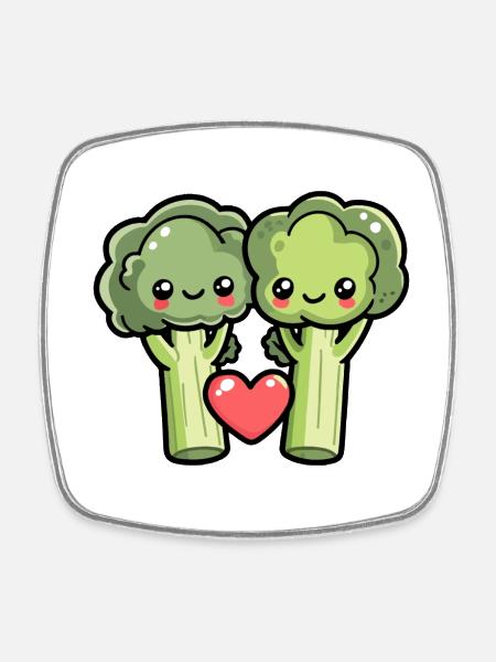 Brocoli Couple Amour Coeur Drôle - Magnet carré - blanc