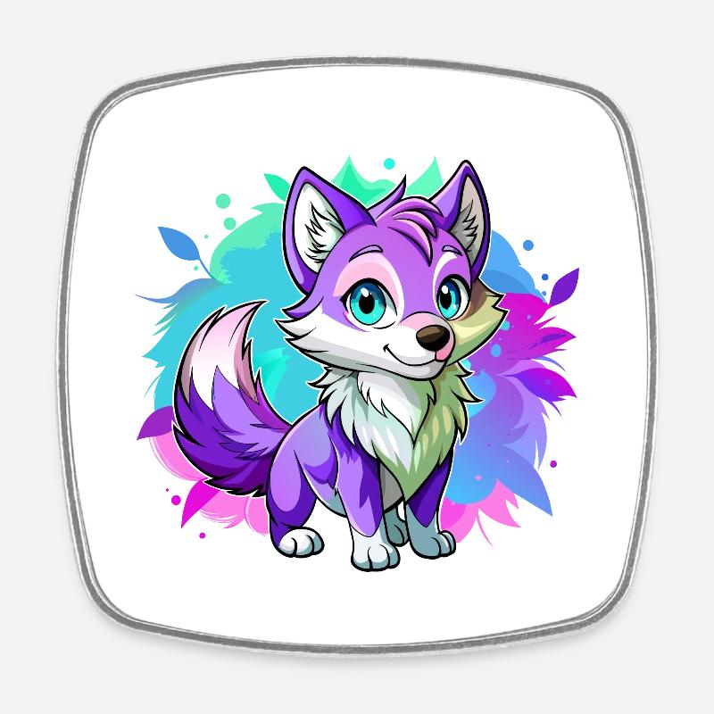 Bébé loup violet - Magnet carré - blanc