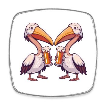Pelikan Vogel Bier Party Trinken - Viereckiger Kühlschrankmagnet - Weiß - Vorne