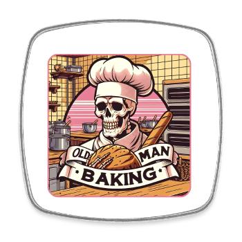 Old Man Baking Skull mit Bäckermütze mit Brot - Viereckiger Kühlschrankmagnet - Weiß - Vorne