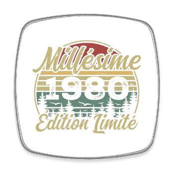 Vintage 1980 - 44th Anniversary Gift - Square fridge magnet - white - Front