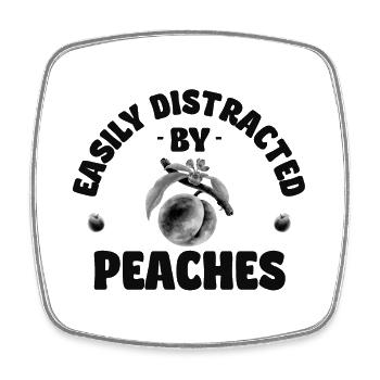 Easily distracted by peaches black - Square fridge magnet - white - Front