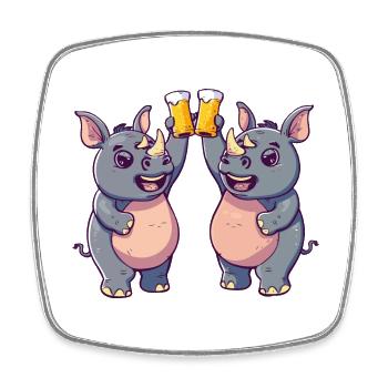Nashorn Comic Tier Bier Lustig Saufen - Viereckiger Kühlschrankmagnet - Weiß - Vorne
