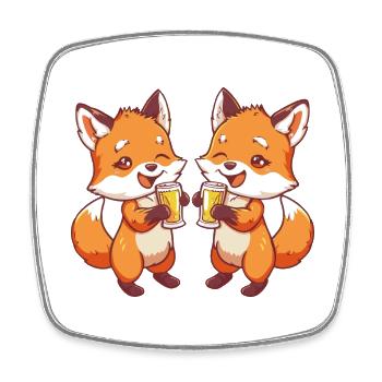 Fox Comic Beer Funny Booze - Square fridge magnet - white - Front