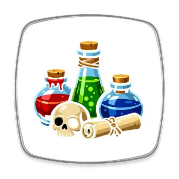 Alchemistische Trankgläser Schädel-Szene - Viereckiger Kühlschrankmagnet - Weiß - Vorne