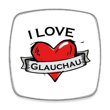 Glauchau - Ich liebe Stadtnamen in Tattoo Stil - Viereckiger Kühlschrankmagnet - Weiß - Vorne