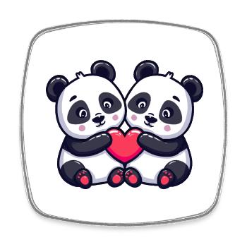 Panda Comic Paar Liebe - Viereckiger Kühlschrankmagnet - Weiß - Vorne