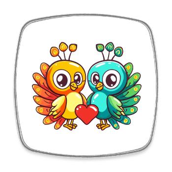 Couple D’oiseau Paon Amoureux Animaux Saint Valentin - Magnet carré - blanc - Devant