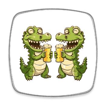 Alligator Comic Tier Bier Lustig Saufen - Viereckiger Kühlschrankmagnet - Weiß - Vorne