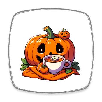 La citrouille d’Halloween boit une tasse de thé - Magnet carré - blanc - Devant