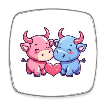 Stier Comic Paar Liebe - Viereckiger Kühlschrankmagnet - Weiß - Vorne