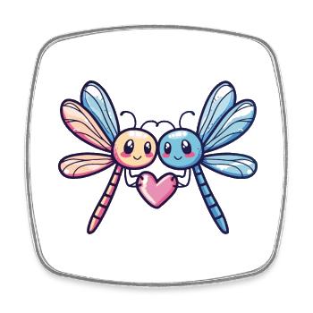 Libellule Couple Amoureux Animal Saint Valentin - Magnet carré - blanc - Devant